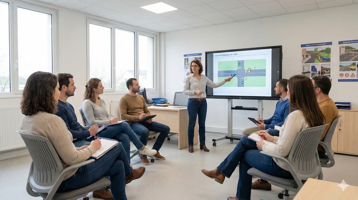 Formateur French Academy en cours théorique devant une promotion TP ECSR
